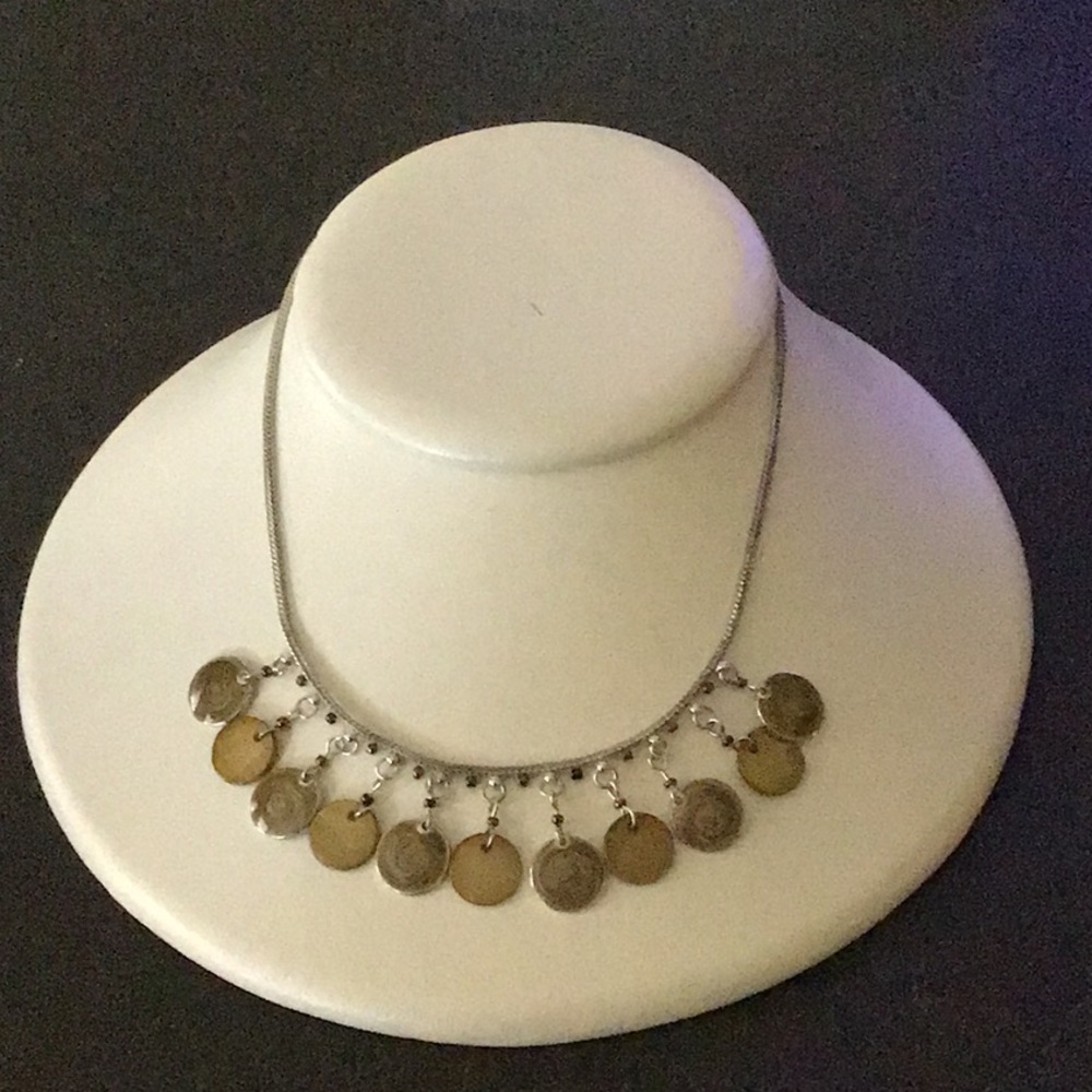 Necklace with Confetti Disc Circles Enameled and Bakelite Charms.